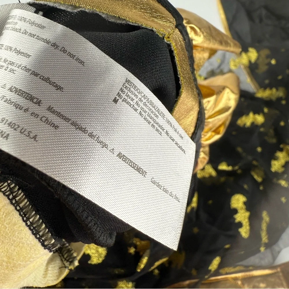 Girls Medium 7-8 Batgirl Costume Dress 5 Piece. Black and Gold